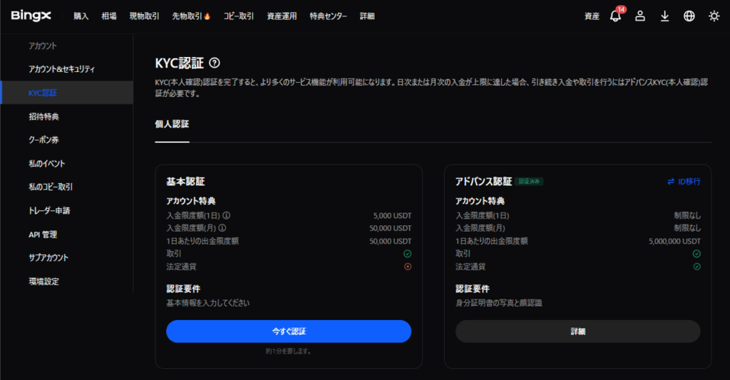 BingXで本人確認(KYC)を行う